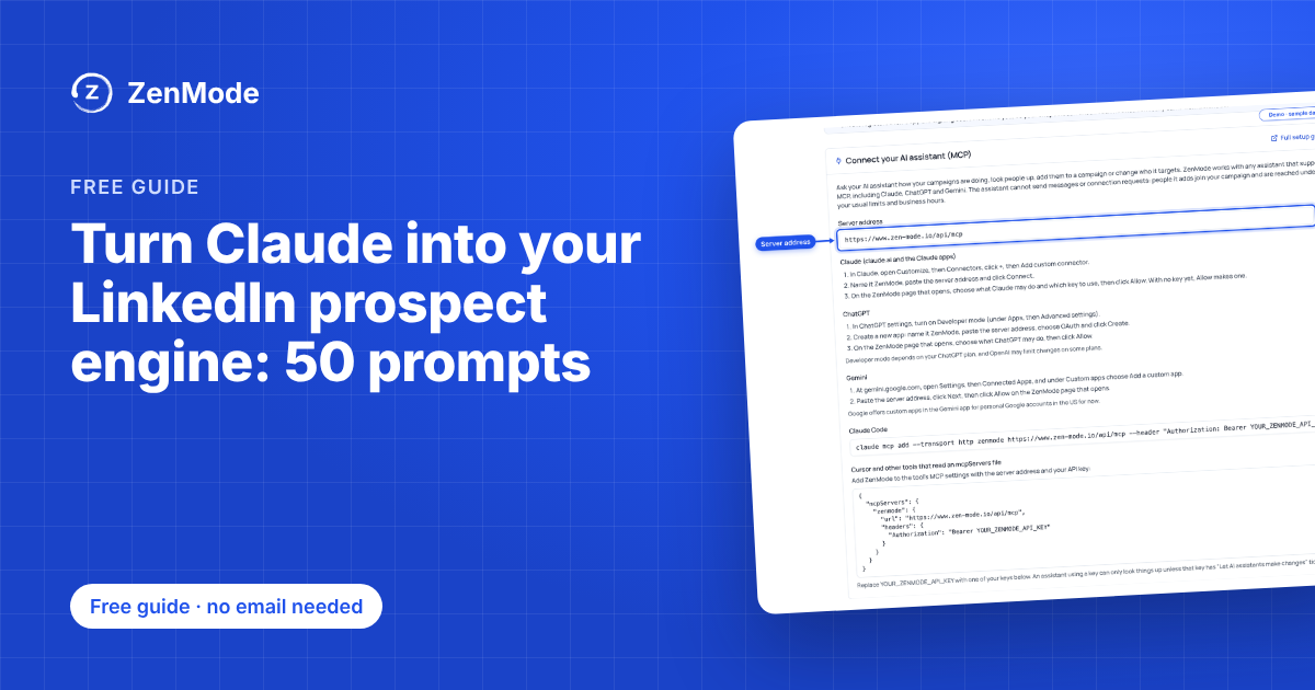 Cover of the guide: Turn Claude into your LinkedIn prospect engine: 50 prompts