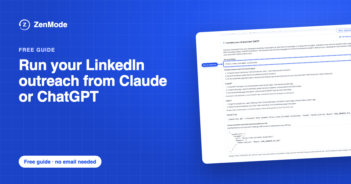Cover of the guide: Run your LinkedIn outreach from Claude or ChatGPT