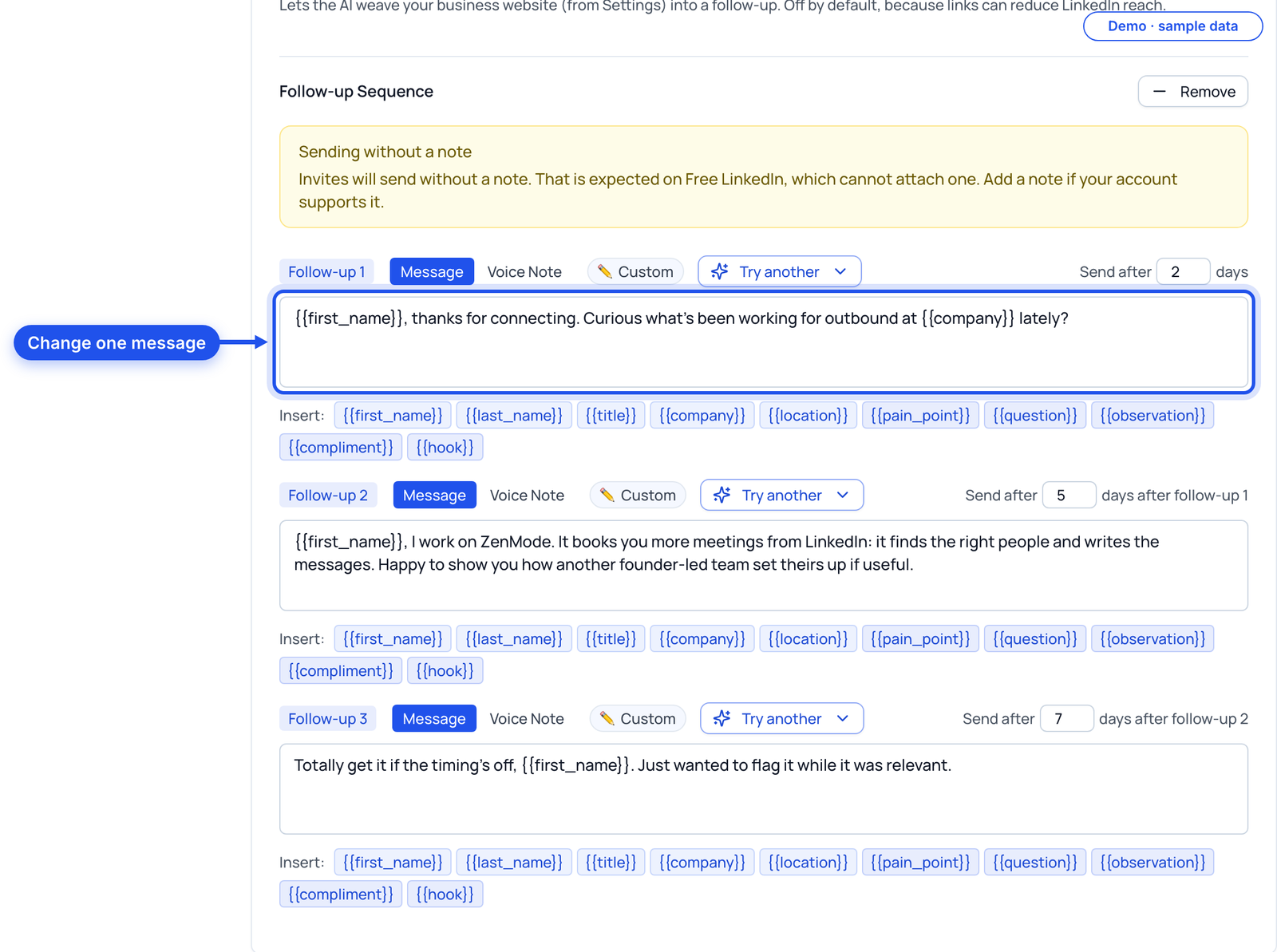 Follow-up 1's message box highlighted